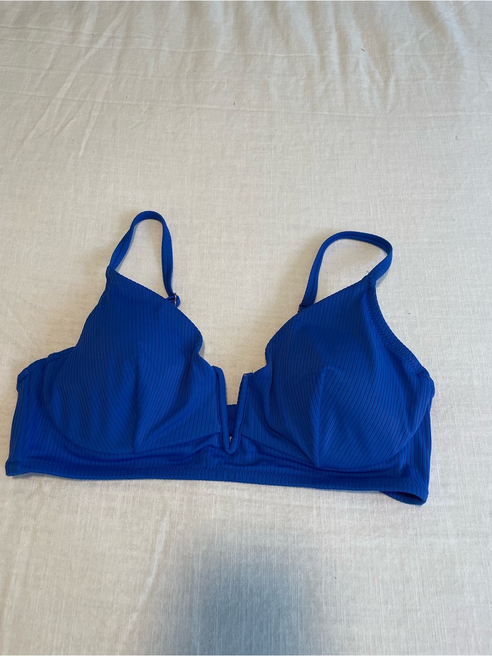 Ribbed Electric Blue Underwire Bikini Top